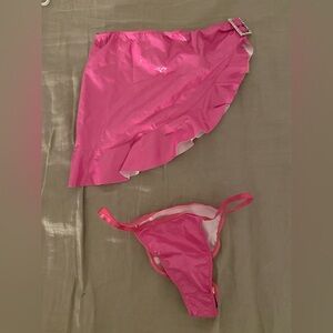 Sugar Thrillz pink plastic mini skirt #dollskill